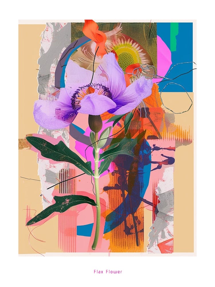 Flax Flower 1 Neon Flower Collage Poster