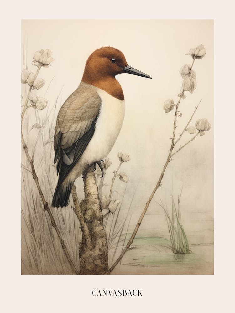 Vintage Bird Drawing Canvasback 2 Poster