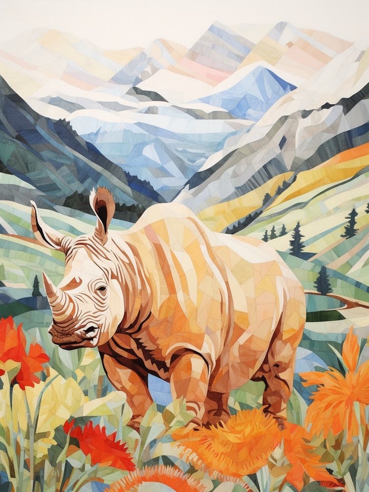 Rhino With Leafy Plants