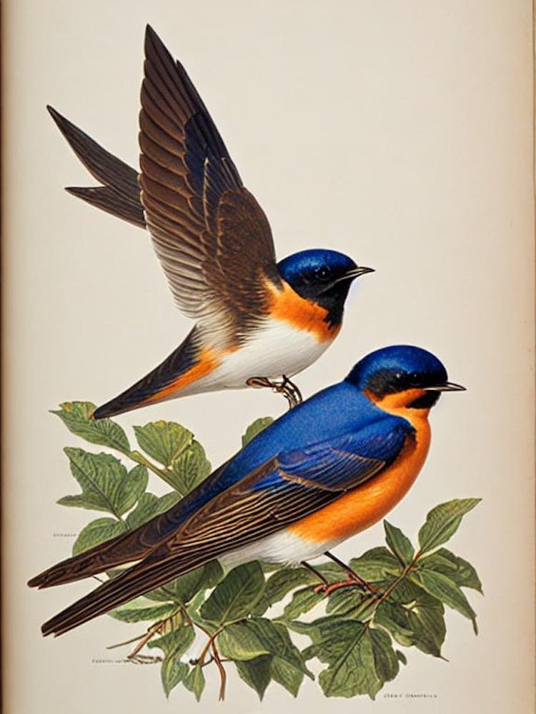 Barn Swallow James Audubon Vintage Style Bird