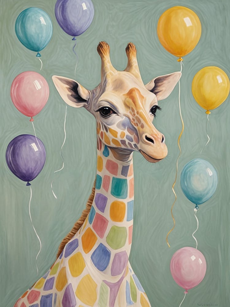 Pastel Party Giraffe With Balloons