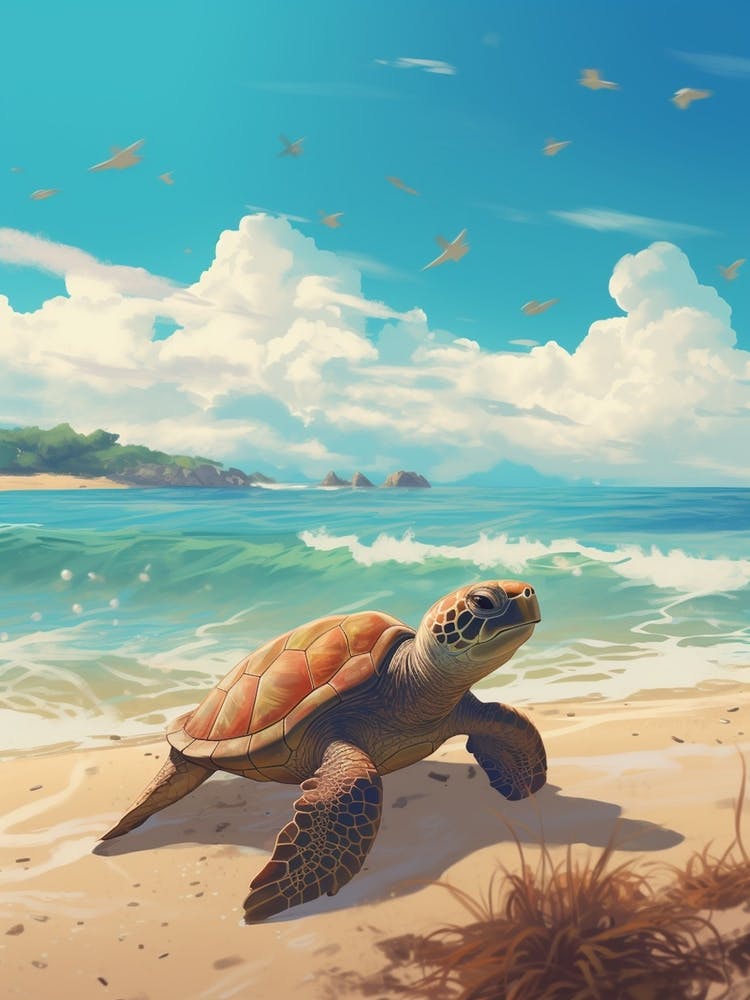 Loggerhead Turtle On Beach