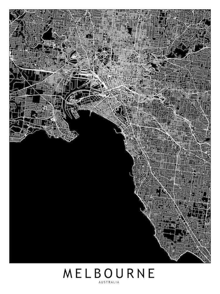 Melbourne Black And White Map
