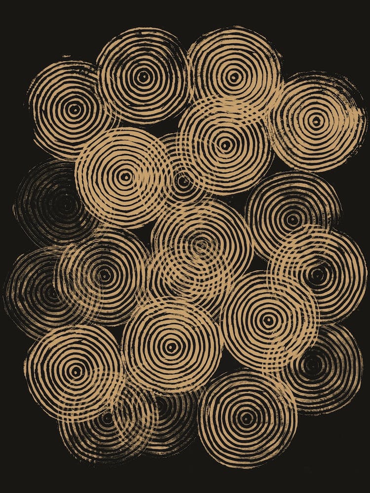 Radial Block Print In Charcoal And Gold