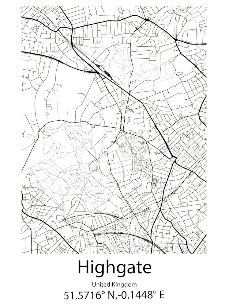 Highgate,United Kingdom Minimalist Map