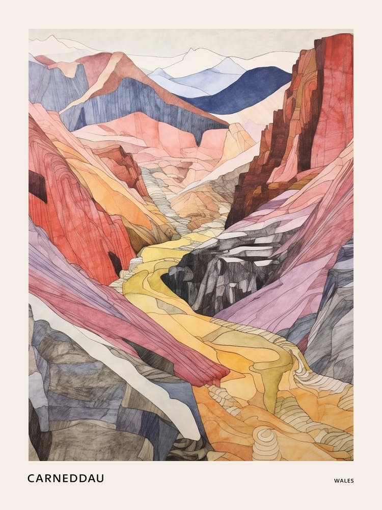 Carneddau Wales 2 Colourful Mountain Illustration Poster