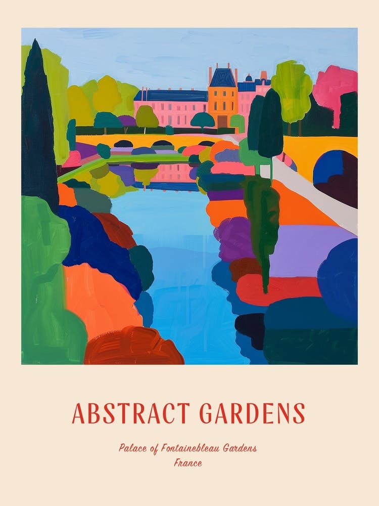 Colourful Gardens Palace Of Fontainebleau Gardens France 3 Red Poster