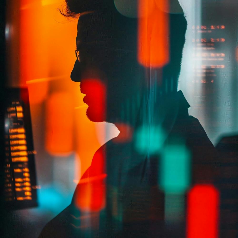 Silhouette Of A Man In Front Of A Computer Screen