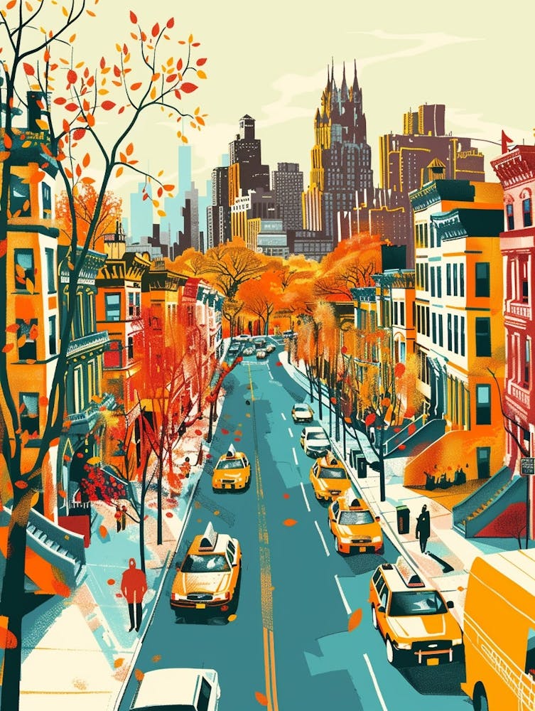 Upper West Side New York Colourful Silkscreen Illustration 2