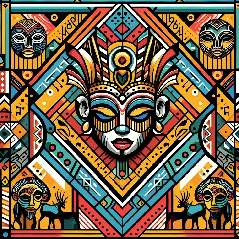 African Mask Elegance Art Deco Inspired Artwork