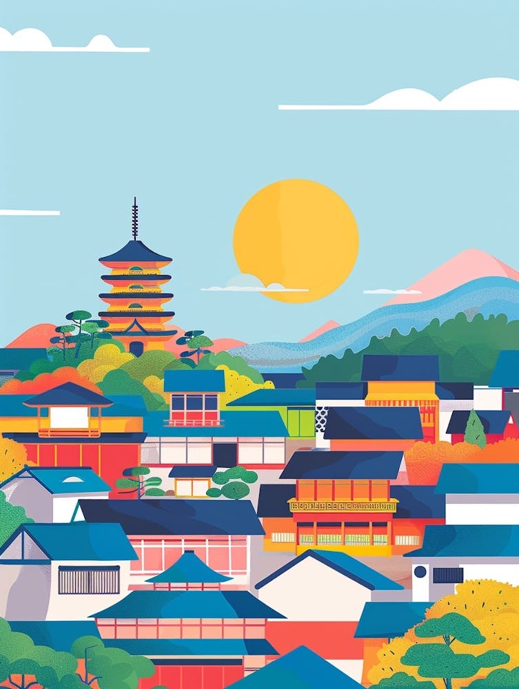 Himeji Japan Colourful Illustration