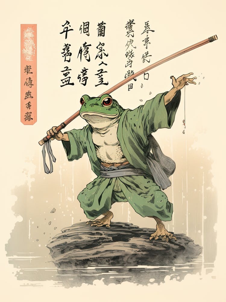 Frog Dancing, Matsumoto Hoji Inspired Japanese Woodblock 3