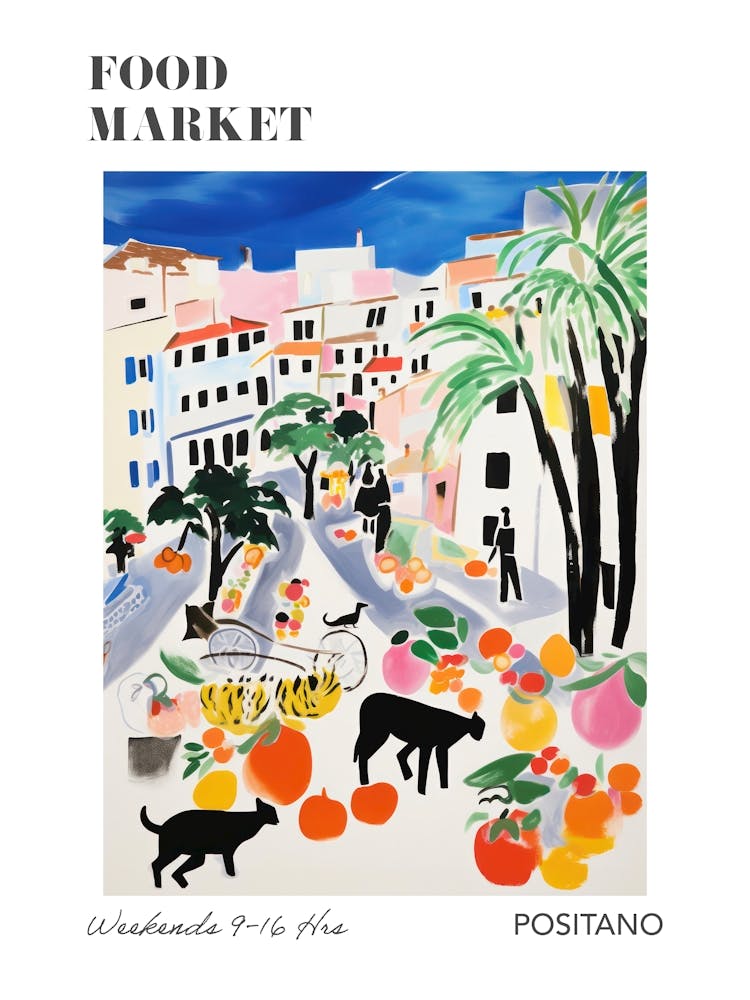 The Food Market In Positano 4 Illustration Poster