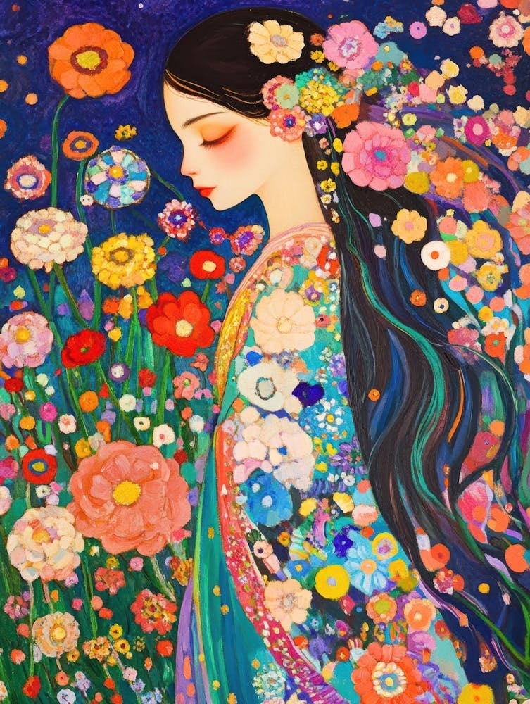 Asian Woman In Flowers