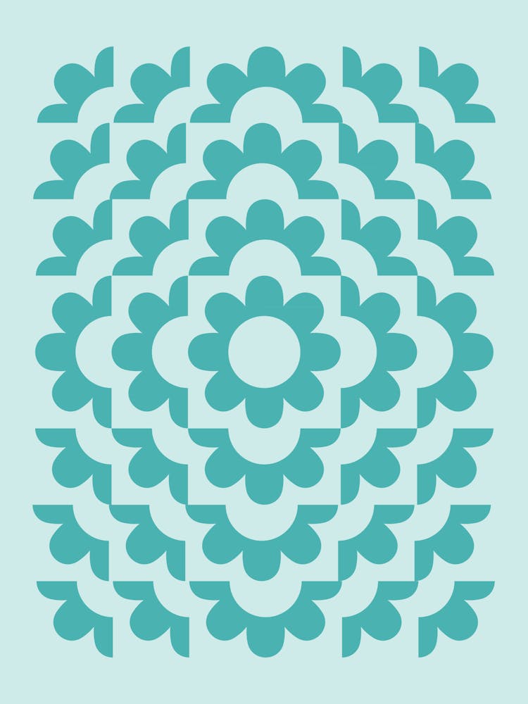 Abstract Geometric Flower Pattern 8 in teal blue green, midcentury modern boho