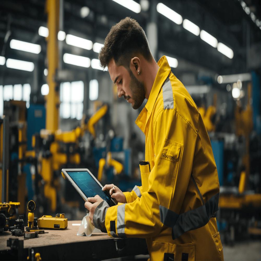 Arbeiter Benutzt Tablet In Fabrik