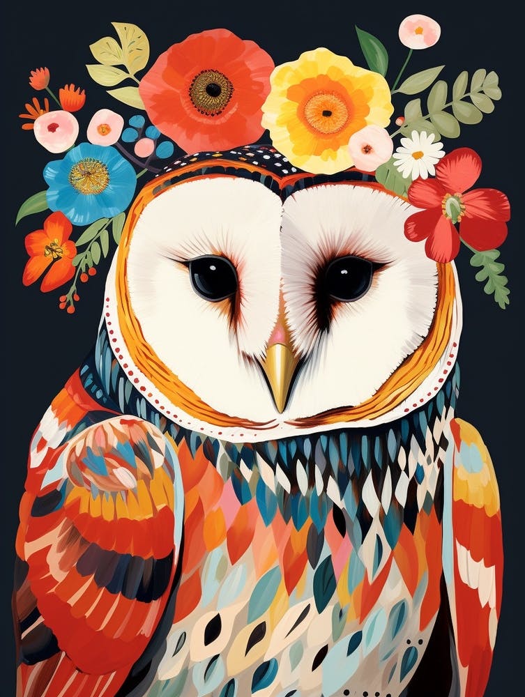 Bird With A Flower Crown Barn Owl 3