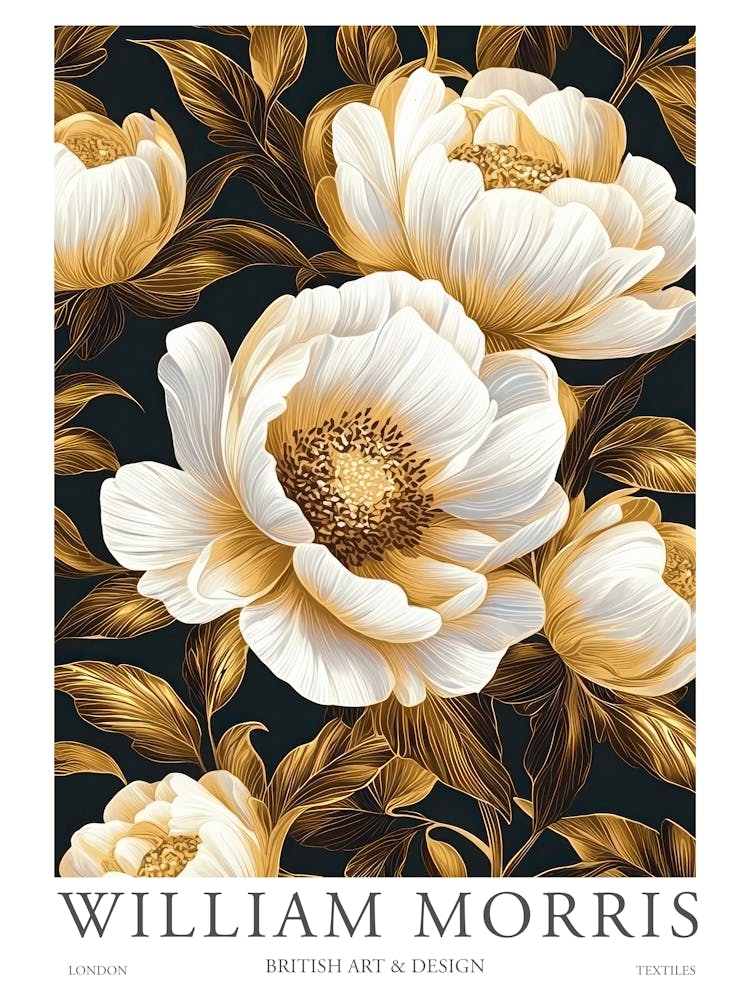 William Morris Prints White Flowers William Morris Exhibition Print Yellow Gold Poster Vintage