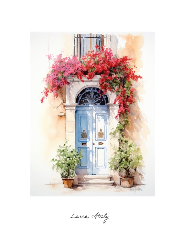 Lecce, Italy   Mediterranean Doors Watercolour Painting 3 Poster