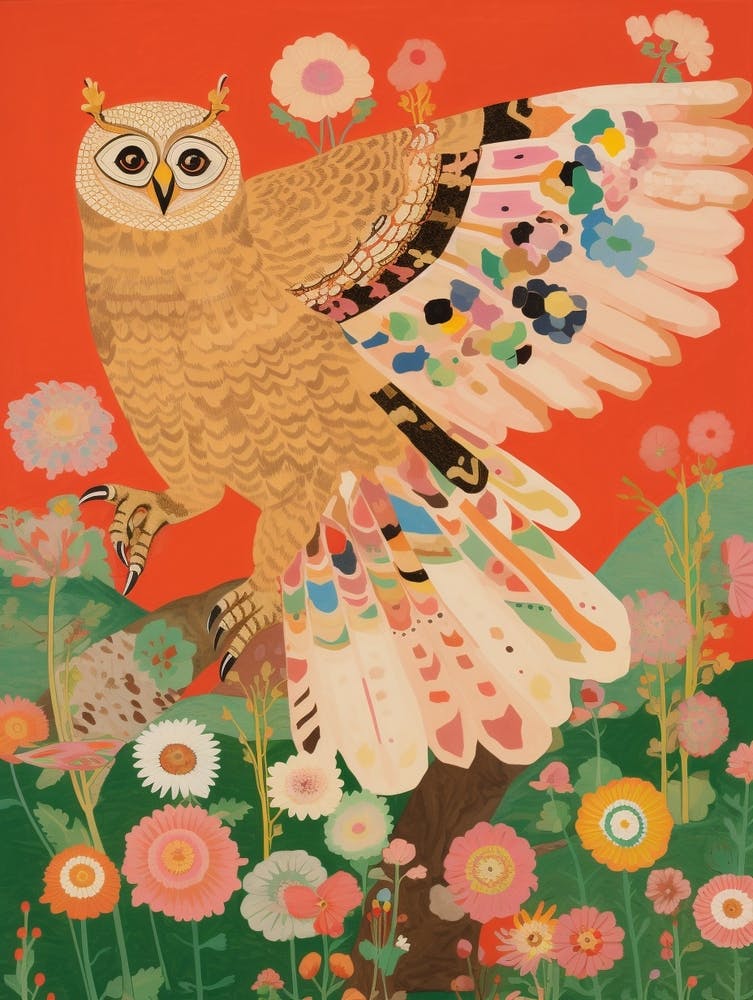 Peinture d'oiseau Maximaliste - Hibou