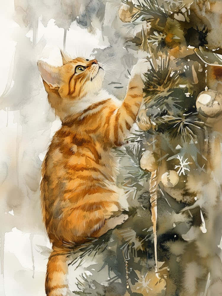 Christmas Cat Painting 3