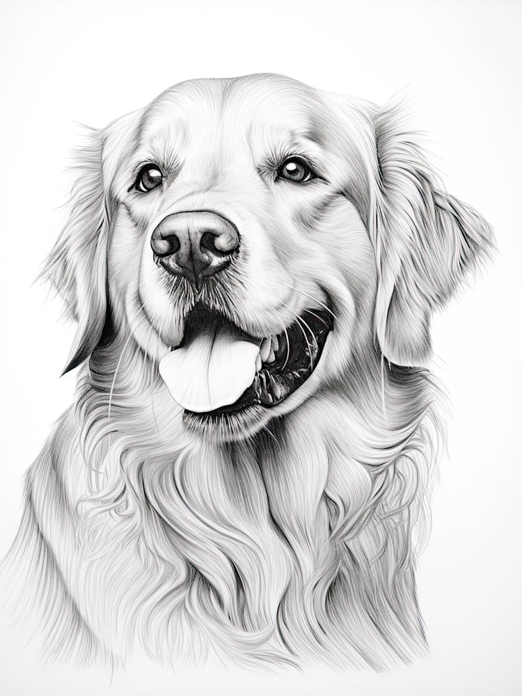 Golden Retriever Dog, Line Drawing 1