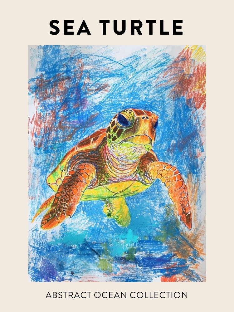 Tortue Arc-en-ciel - Dessin Gribouillé au Crayon - Affiche 2