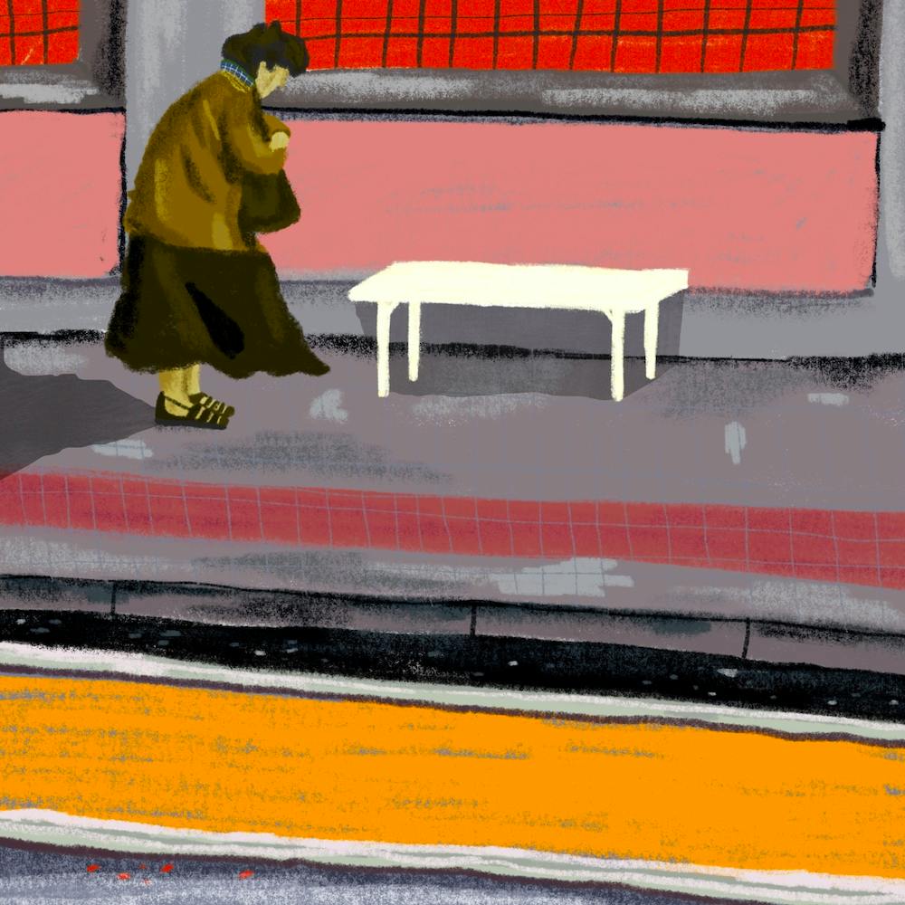 Lady And A Bench Square