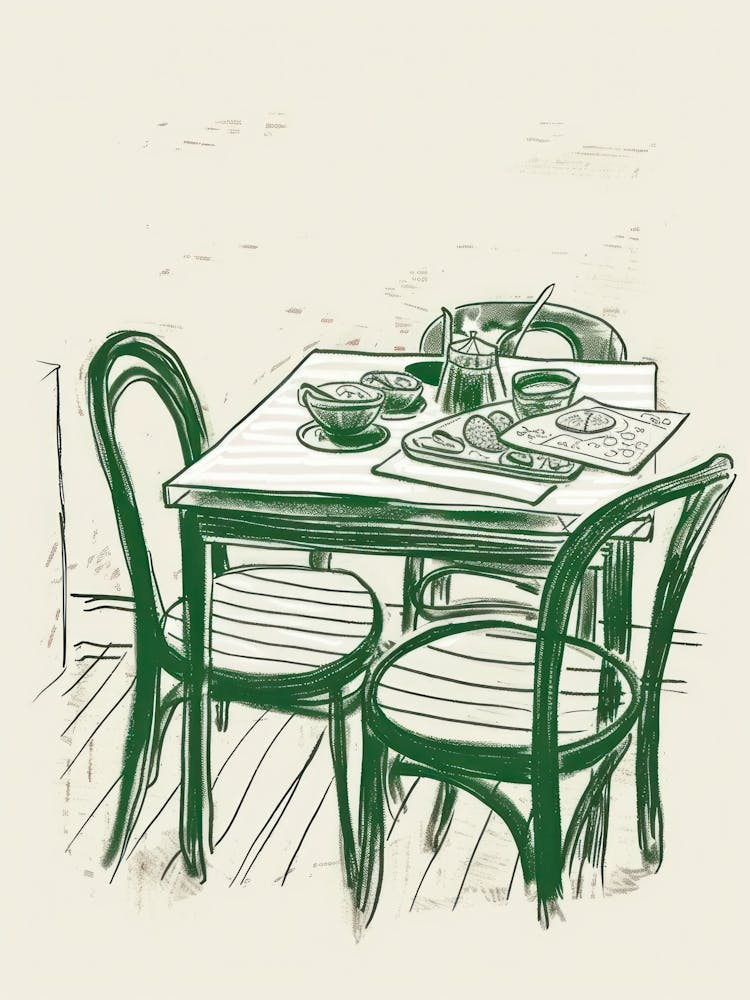 Summertime Breakfast Green Line Art Illustration