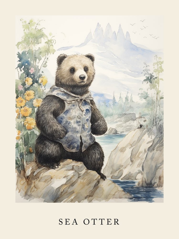 Beatrix Potter Inspired  Animal Watercolour Sea Otter 1