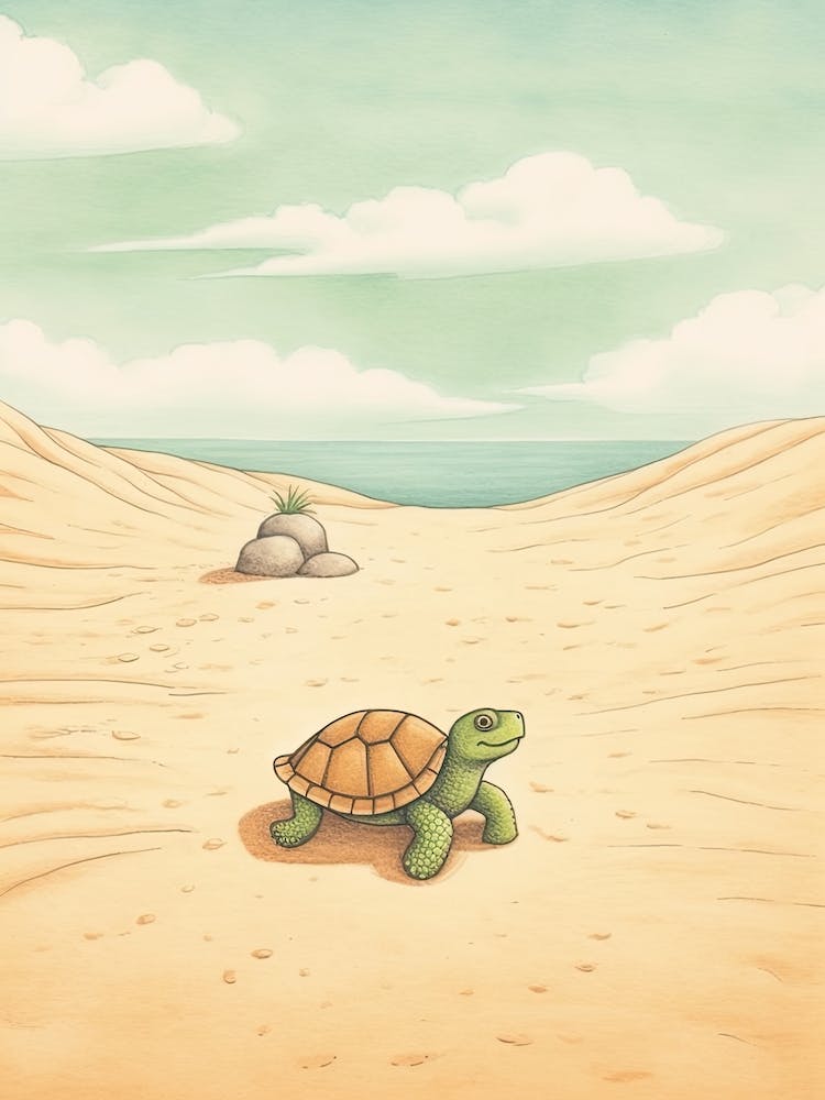 Cute Sea Turtle On The Beach Drawing 2