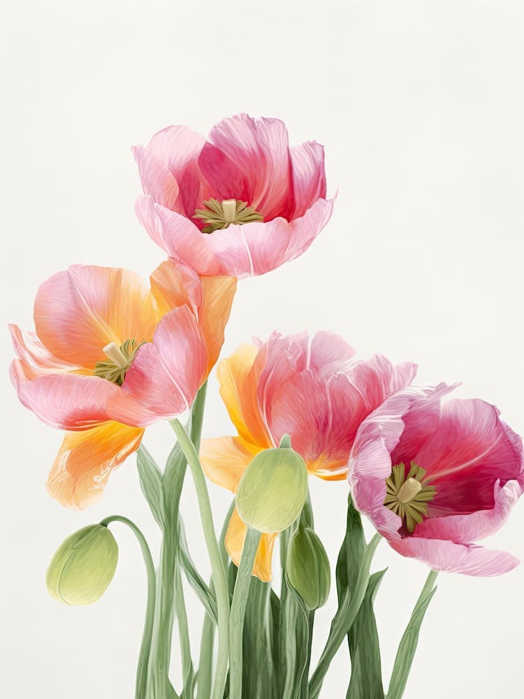 Bunch Of Tulips Flowers Acrylic Painting In Pastel Colours 6