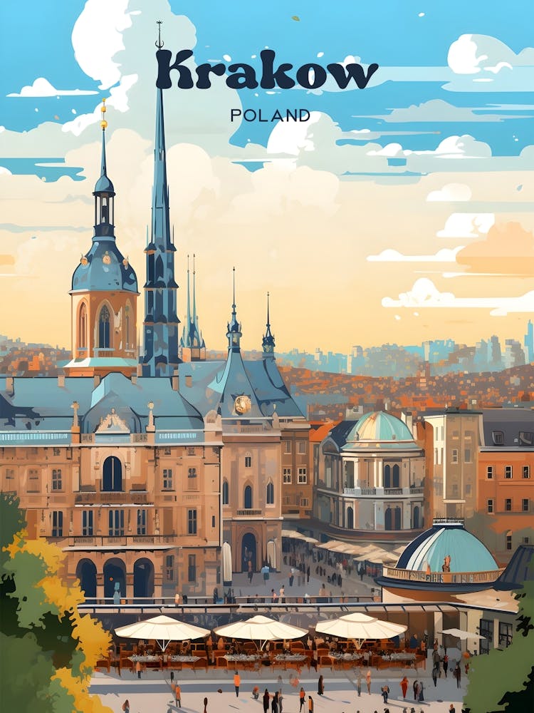 Krakow Poland Vacation Travel Illustration