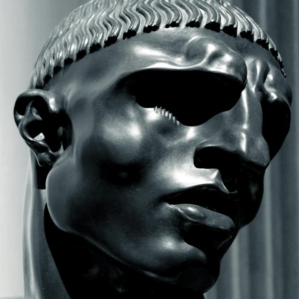 Tête Masculine Visage Sculpture Statue Rétro Vintage Photographie Art Carré Noir et Blanc Monochrome Chambre Salon