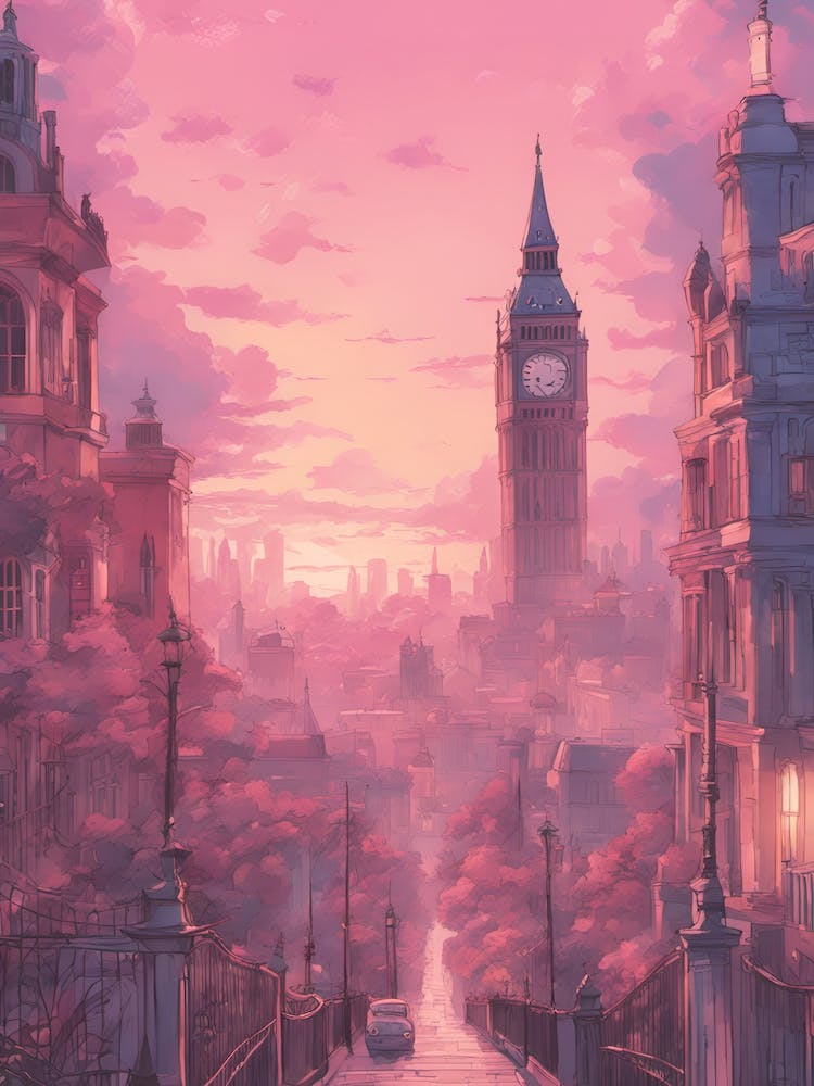 Pink Evening London Skyline Street Calm Chilled Night