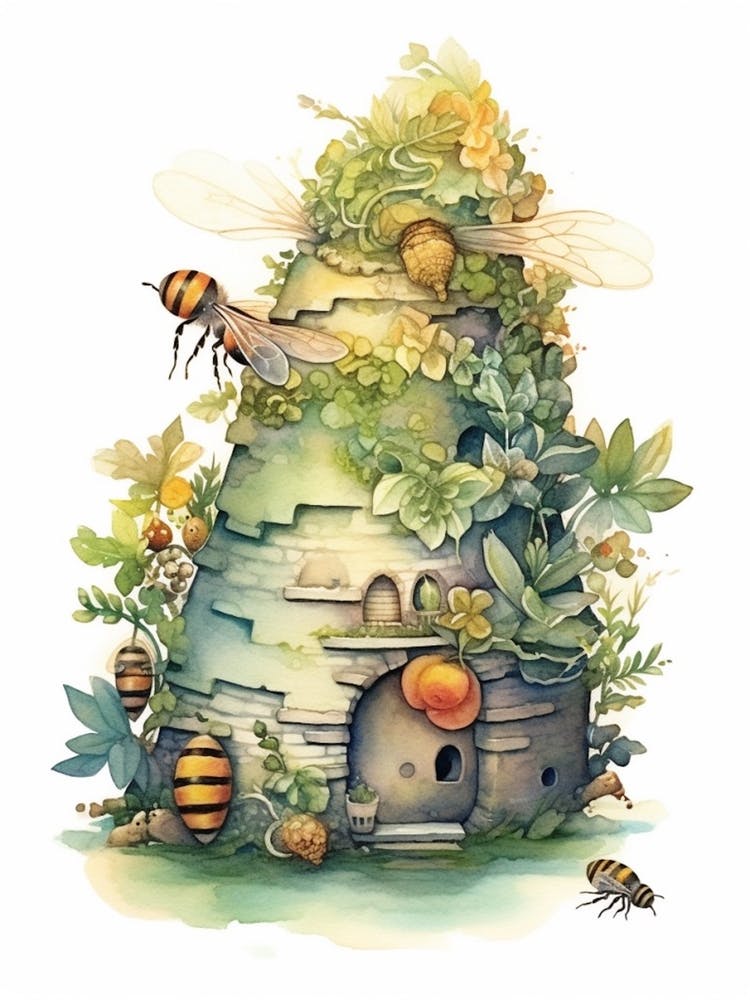 Gypsy Cuckoo Bee Beehive Watercolour Illustration 2