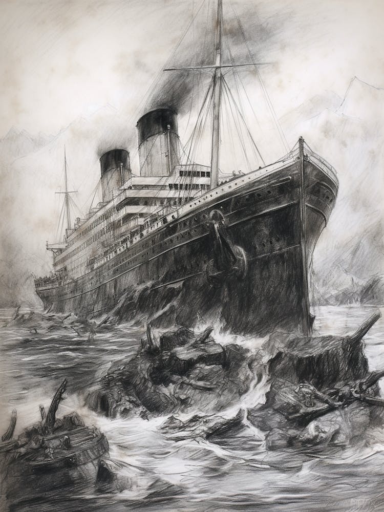 Titanic Sinking Ship Charcoal Illustration 1