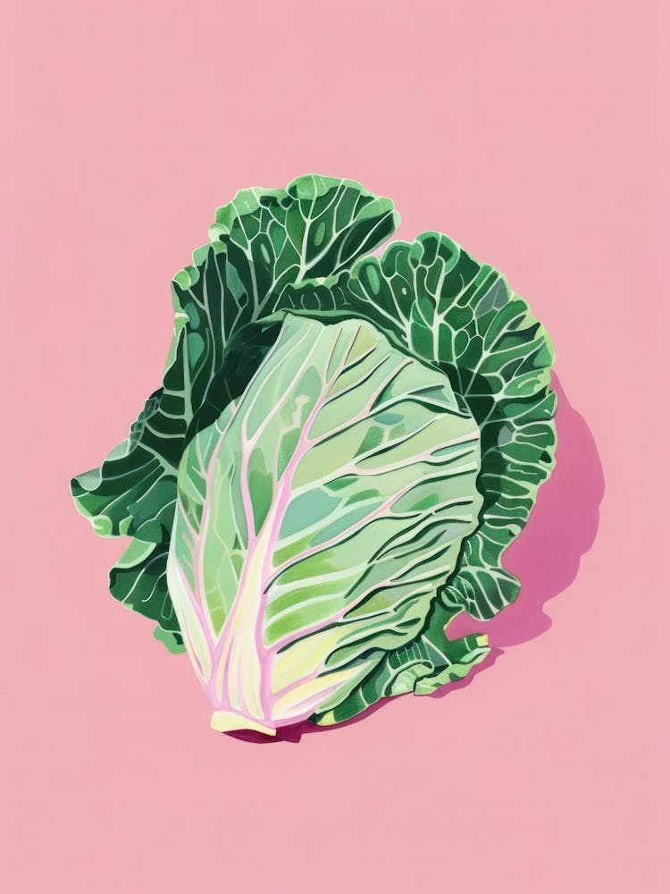 Cabbage Pink Painting Kitchen Vintage Vegetables