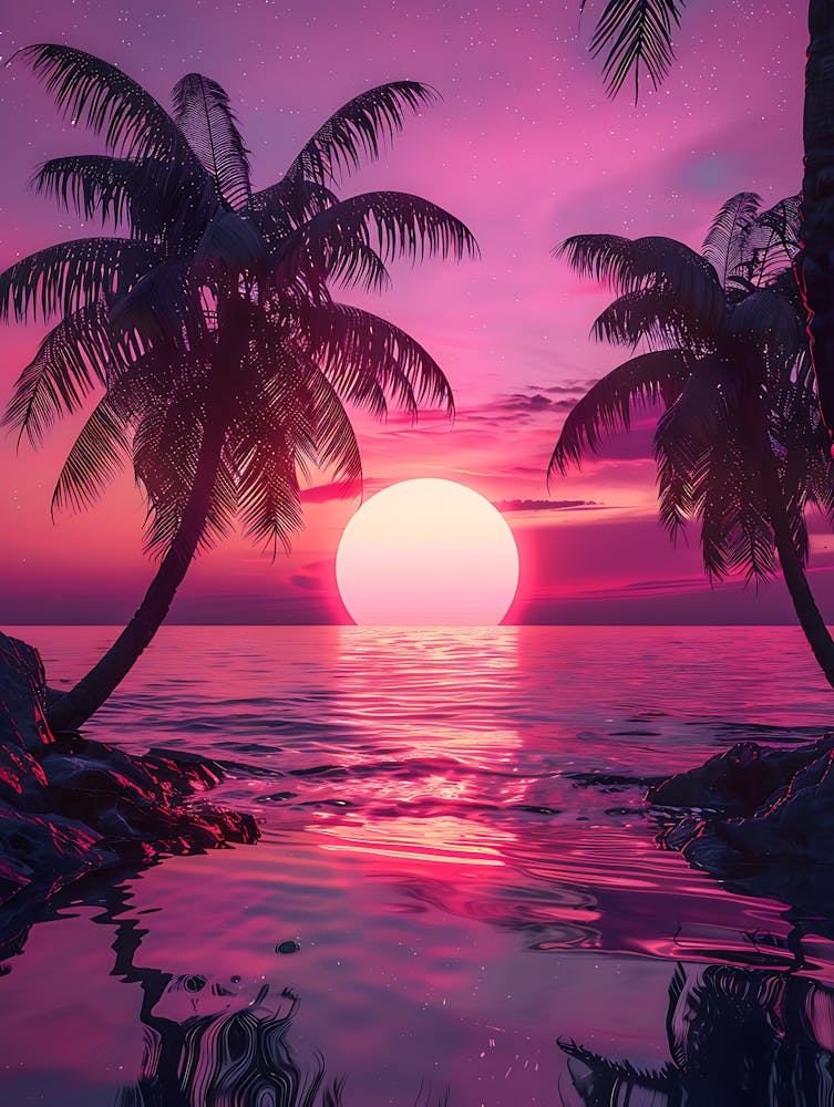 Synthwave Sunset At The Beach 2