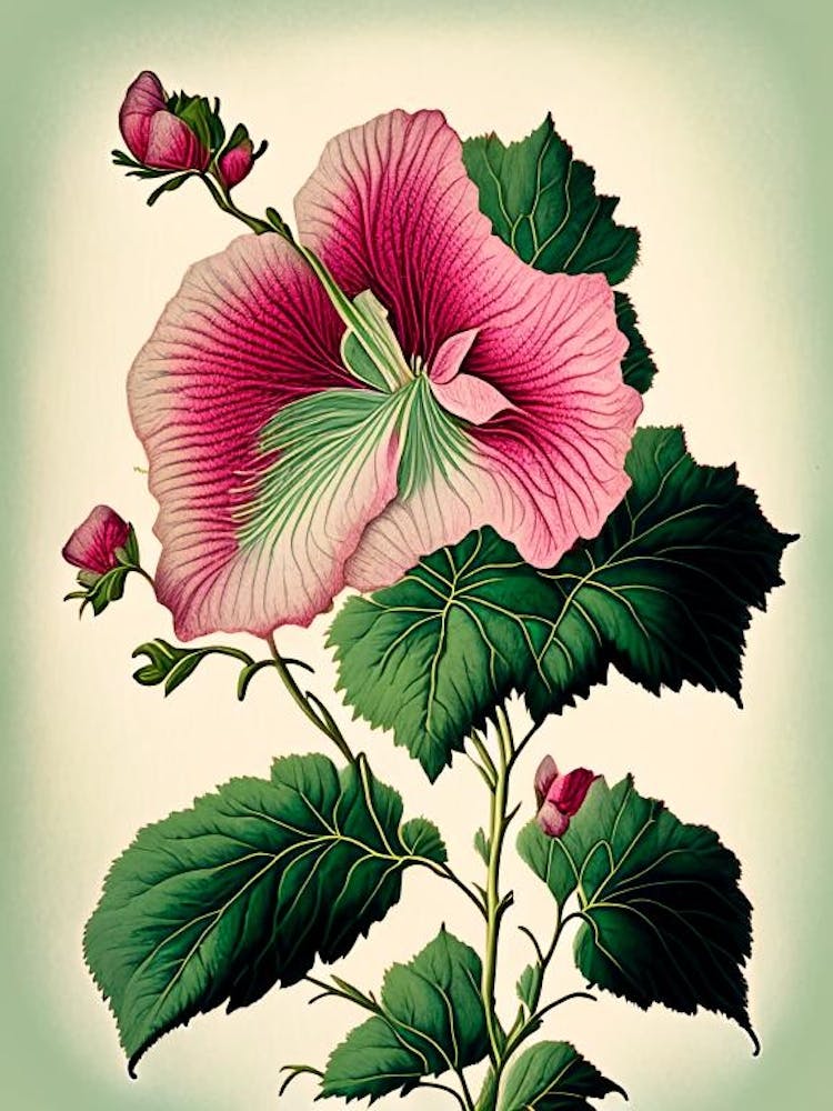 Swamp Rose Mallow Wildflower Vintage Botanical 1