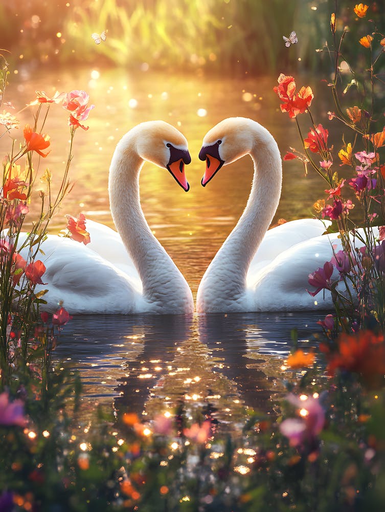 Amazing Swan Couple in the Lake 5