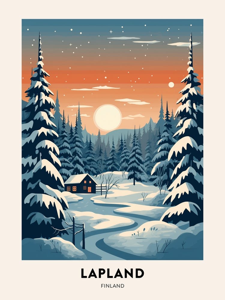 Winter Night  Travel Poster Lapland Finland 1