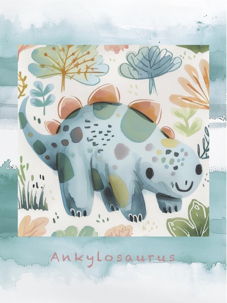 Cute Muted Pastels Ankylosaurus Dinosaur 2 Poster