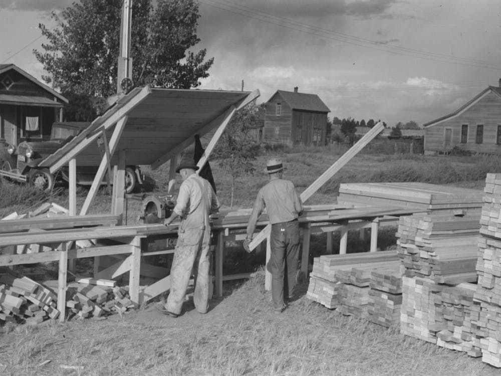 Cutting Lumber To Length For Construction For Sanitary Units At Fsa (Farm Security Administration) Trailer Camp