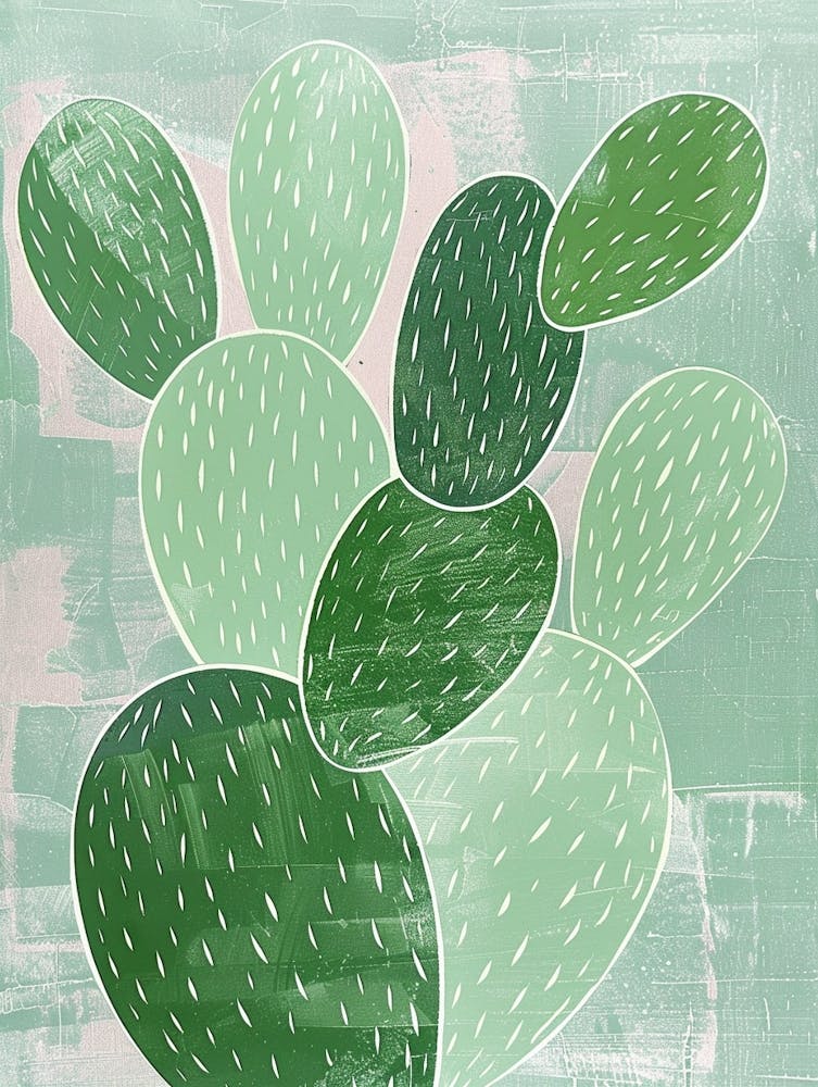 Bunny Ear Cactus Minimalist Block Print 2