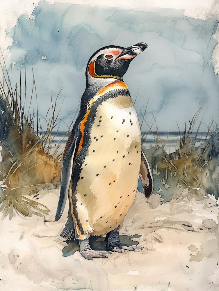 Humboldt Penguin Floreana Island Watercolour Painting 3