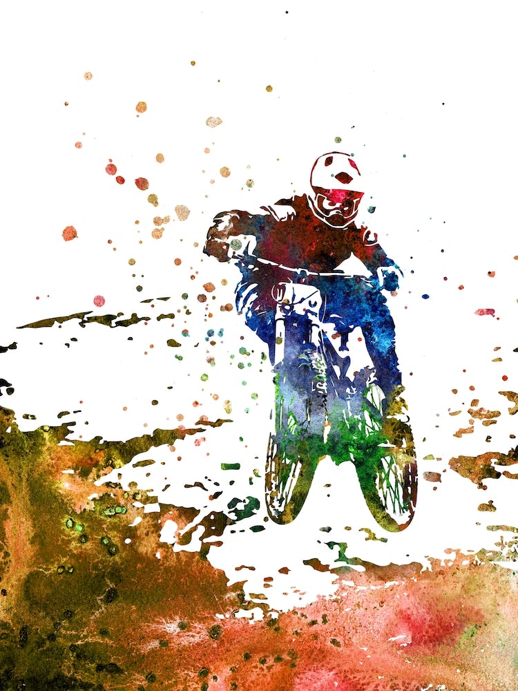 Watercolor Mountain Biker Mountain Biking 1