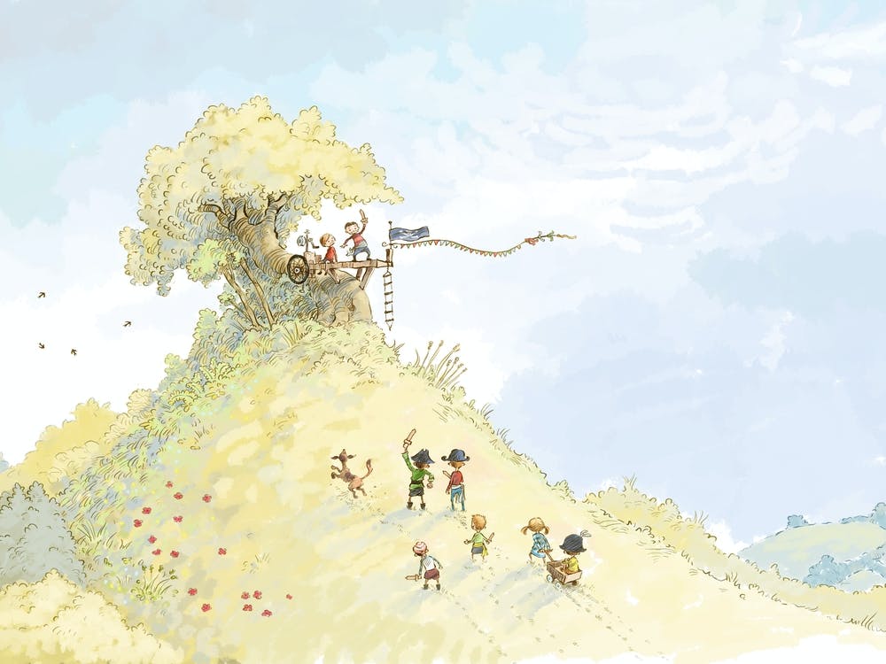 Treehouse illustration summer children childhood landscape