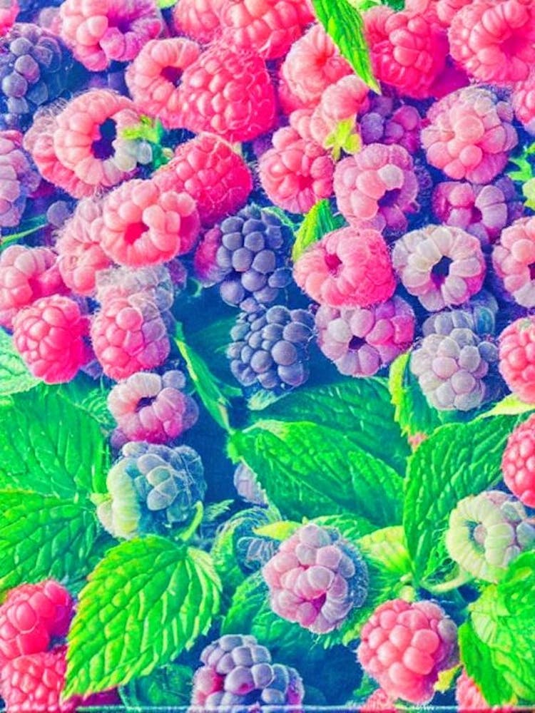 Raspberry Risograph Retro Poster Fruit