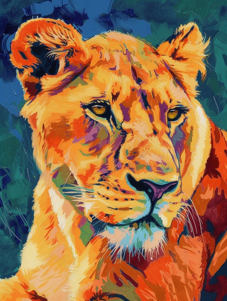 Southwest African Lioness On The Prowl Fauvist Painting 4